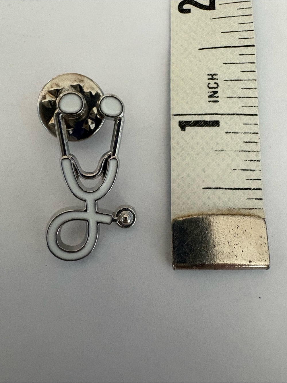 STETHOSCOPE | Medical Professionals Lapel Pin Brooch | Silver Toned and White - Picture 6 of 7